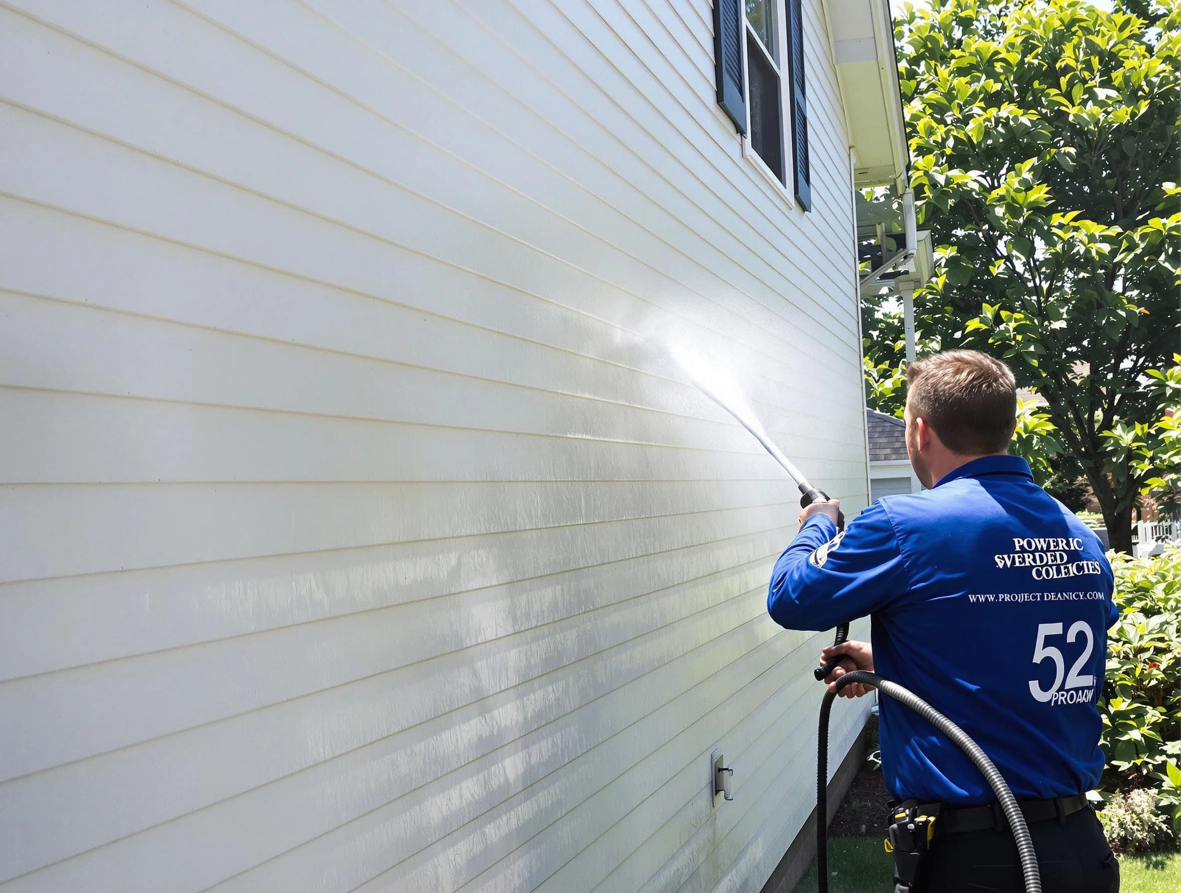 A North Ridgeville Power Washing technician power washing a home in North Ridgeville