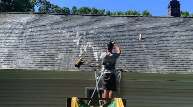 Before and after results of roof washing by North Ridgeville Power Washing in North Ridgeville